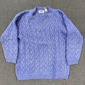 Vintage Gitano Cable Knit Sweater Womens Large Blue Good Mohair V-Neck